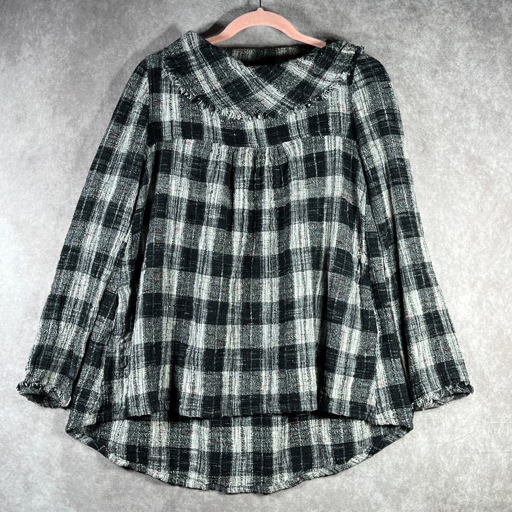 Free People Top Womens Size Small Black White Plaid Walk In The Park Tunic Boho